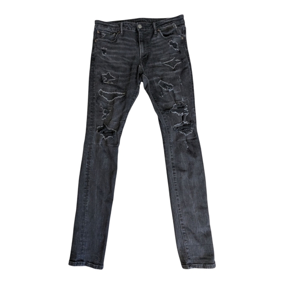 American Eagle Young Money Black Denim Skinny Stretch Jeans 34x30 - Picture 4 of 13